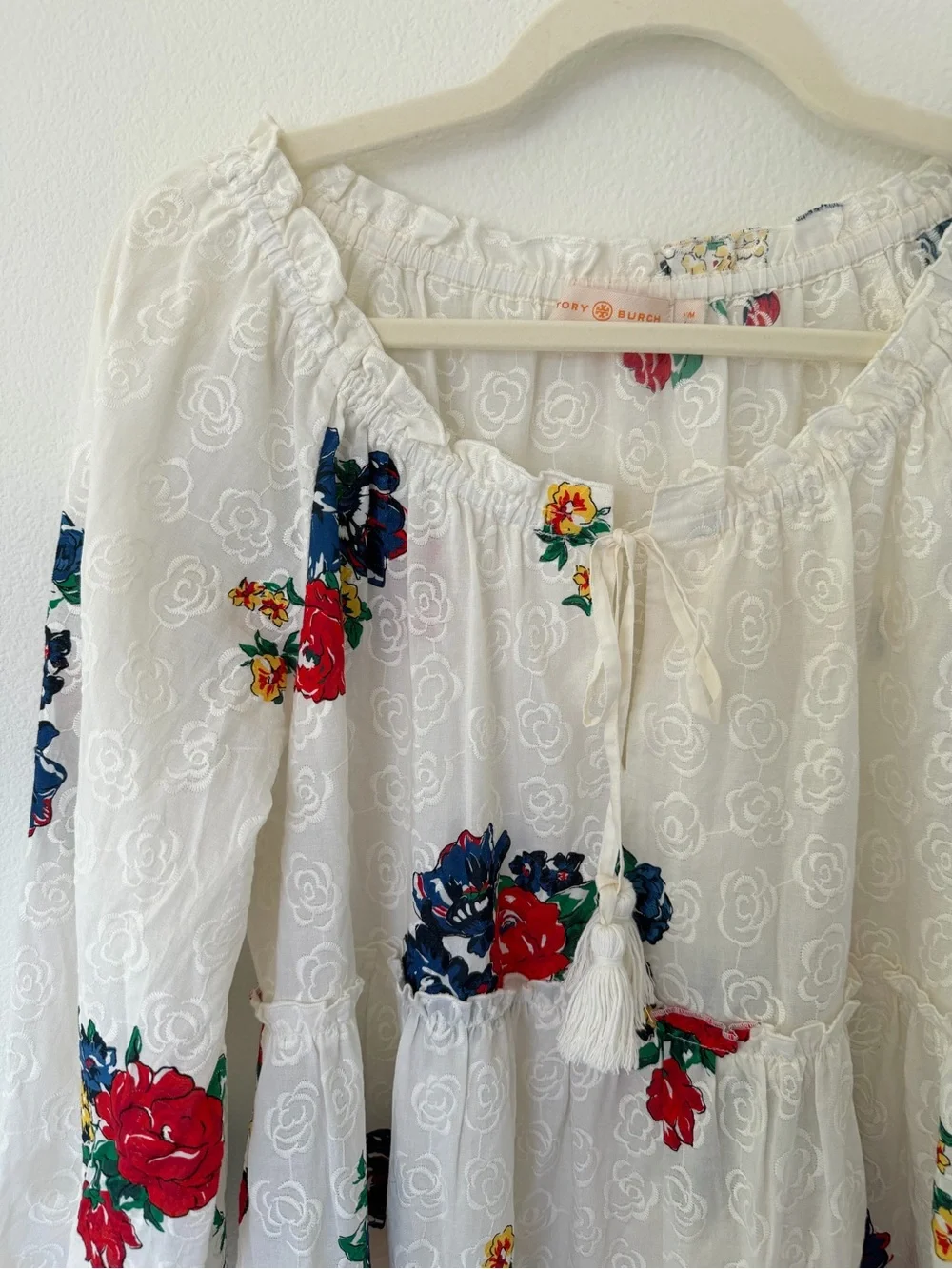 Tory Burch Embroidered Floral Beach Dress Cover-Up 100% Cotton Size Medium